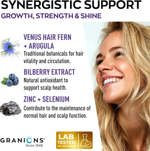 Miniatura 7 de Granions Suplementos para el crecimiento del cabello, biotina, queratina y aminoácidos, pastillas de zinc y selenio para mujeres y hombres