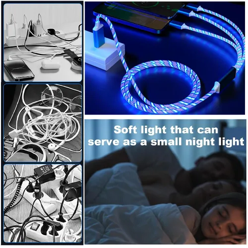 Miniatura 4 de Cable de carga 3 en 1, cable de carga LED múltiple, cable de carga iluminado, cable USB 3A, compatible con la mayoría de teléfonos inteligentes