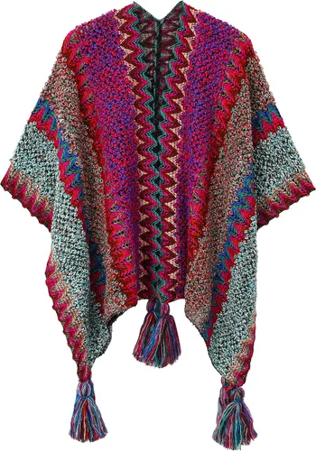 Miniatura 13 de Capa tipo poncho de punto para mujer, cárdigan de punto con flecos para otoño e invierno