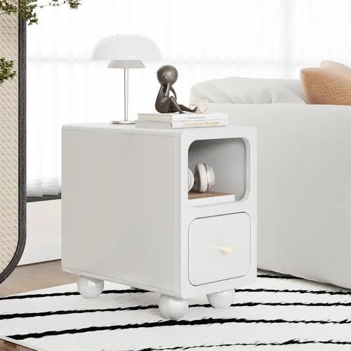 Miniatura 6 de Mesita de noche de madera maciza, mesita de noche estrecha con cajones, mesita de noche moderna negra de mediados de siglo, mesita de noche pequeña