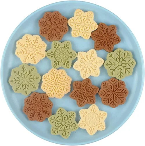 Miniatura 6 de Juego de 9 patrones de sellos de galletas de copo de nieve 3D, plástico de grado alimenticio, 6 ramas con forma de copos de nieve, cortadores