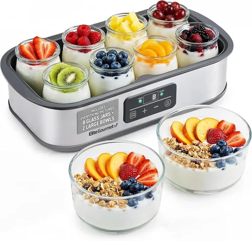 Elite Gourmet ProBioticPRO™ Máquina digital de yogur, control programable de temperatura y tiempo (68-127°F), incluye 8 frascos de vidrio (6 onzas)