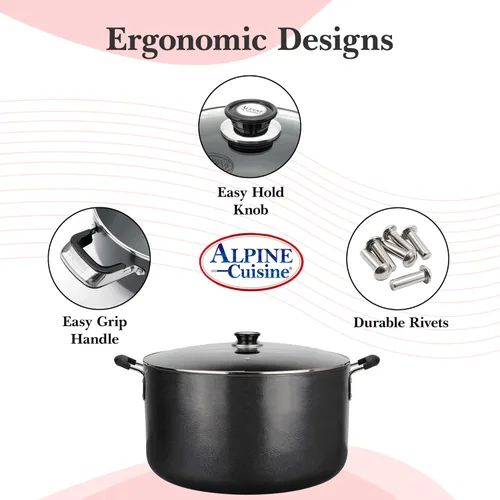 Miniatura 2 de Alpine Cuisine Olla de Caldo antiadherente de 35 cuartos de galón con tapa de vidrio templado y asas de transporte, utensilios de cocina multiusos