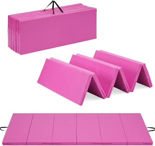 Miniatura 16 de Colchoneta de gimnasia, 3 x 6 pies, 4 x 8 pies, 2 pulgadas de grosor, plegable, para niños, para gimnasio en casa, ejercicio y juego 3x6FT-azul claro