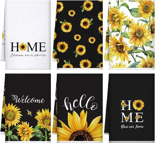Geyoga 6 Piezas Toallas de Cocina de Girasol Toallas de Platos Absorbentes Paños de Té Decorativos para Cocina de Verano Baño Decoración del Hogar,