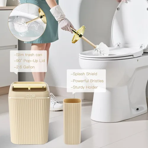 Miniatura 7 de 21PCS Bathroom Sets with Shower Curtain and Rugs Bathroom Accessories Set Beige Bathroom Set Complete with Trash Can, Toilet Brush, Qtip Holder &
