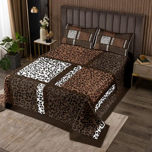 Juego de colcha con estampado de leopardo, tamaño individual, para niños, adolescentes, dormitorio, color marrón y blanco, decoración de piel de