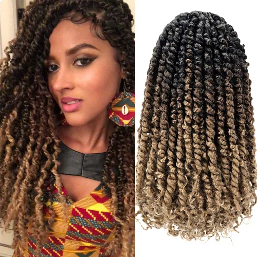 Miniatura 24 de 8 paquetes de extensiones de cabello sintético pretrenzado y prerrizado de ganchillo de 14 pulgadas, con rizos de pasión, para mujeres negras
