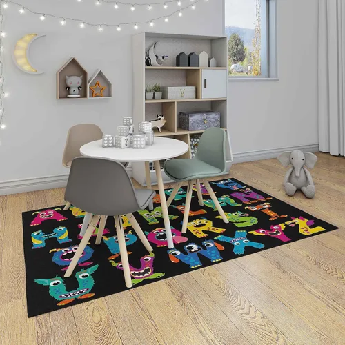 Miniatura 3 de LOKMU Alfombras antideslizantes de dibujos animados de monstruos esponjosos del alfabeto sobre negro, decoración del hogar, alfombra para aula, sala