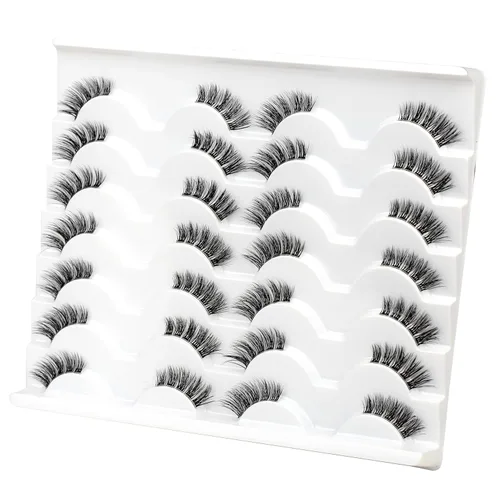 Miniatura 331 de Pooplunch - Pestañas postizas finas de visón sintético, estilo ojo de gato, naturales, cruzadas, tipo racimo, efecto 8D de volumen, tiras