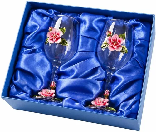 Miniatura 17 de Simcat Copa de Vino de Esmalte Pintada a Mano Transparente con Flores, Pie para Cabernet, Regalos (Doble caja de regalo amarilla, 2 Cajas de Regalo)