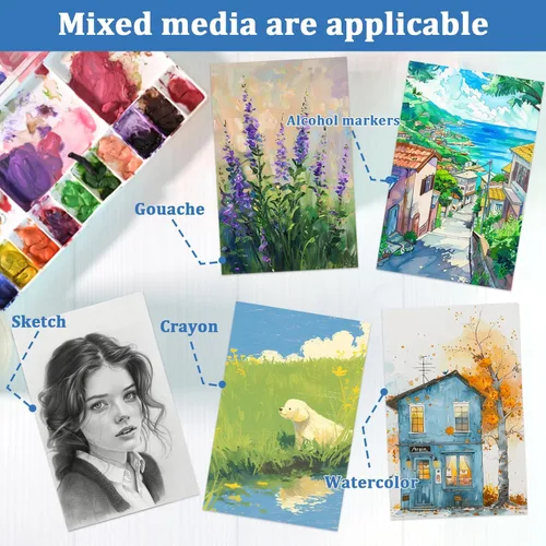 Miniatura 4 de Tlenpo Bloc de papel de acuarela, 8.5 x 5.5 pulgadas, 140 libras/10.58 oz/m², 30 hojas de prensa en frío sin ácidos, papel de pintura de dibujo