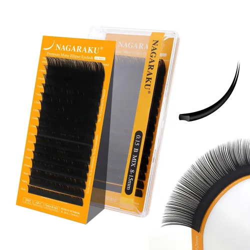 Miniatura 93 de NAGARAKU Extensiones de pestañas elipse con puntas abiertas planas, pestañas individuales de 0.006 in, rizo C, bandeja de mezcla de 0.315-0.591 in