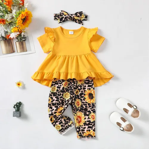Miniatura 39 de Kucnuzki Conjunto de ropa para bebé niña pequeña, camisa de manga con volantes, pantalón floral, ropa de otoño e invierno para niña