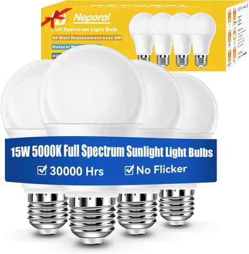 Miniatura 9 de Neporal - Foco de luz de espectro completo de 15 W, focos de luz solar natural sin UV de 2700 K, foco LED de 15 W equivalente a 100 W, CRI 90+, sin