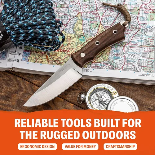 Miniatura 5 de Condor Tool & Knife - Cuchillo de caza nativo con funda, acero inoxidable 440C, mango de nuez, funda de cuero soldada hecha a mano, hoja de 25