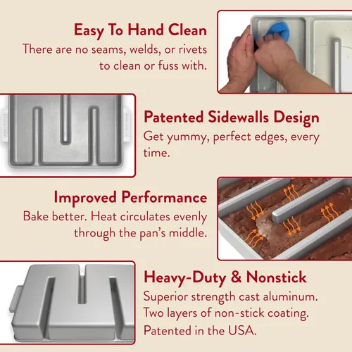 Miniatura 5 de Molde Baker's Edge para brownie – El Original – revestimiento antiadherente duradero, estructura de aluminio fundido de calibre pesado, 9 x 12