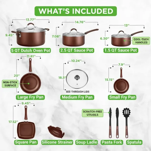 Miniatura 3 de NutriChef Juego de ollas y sartenes de cocina, juego de utensilios de cocina básicos de alta calidad, antiadherentes (juego de 20 piezas)