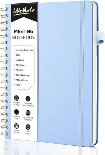 WEMATE Cuaderno de reuniones para el trabajo B5 (7 x 10 pulgadas), cuaderno de trabajo de piel sintética con agenda, artículos de acción y notas,