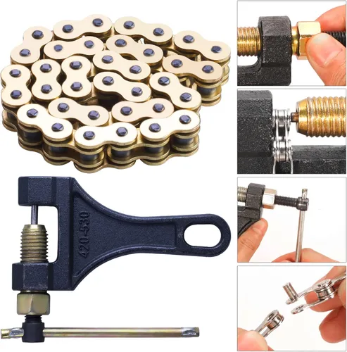 Miniatura 5 de Cadena de anillo en X de oro 520 + rompe cadena, 114 eslabones con eslabón maestro de conexión