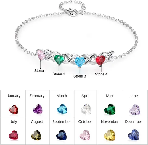 Miniatura 2 de Ashleymade Pulsera personalizada de eslabones de corazón para mujer, pulseras personalizadas de 2 a 7 nombres con piedras de nacimiento simuladas