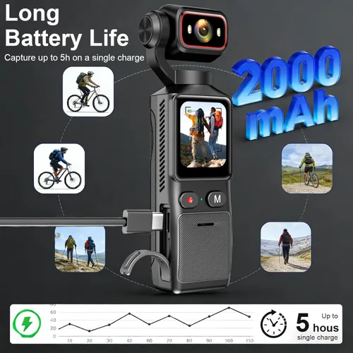 Miniatura 6 de Cámara de mano 4K para vlogging, cámara de acción de bolsillo WiFi, cámara corporal antivibración para viajes, videocámara de YouTube con tarjeta SD
