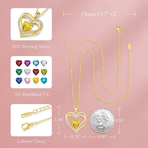 Miniatura 5 de CDE Collares de corazón para mujer, plata esterlina 925, dije de piedra natal, aniversario, cumpleaños, Navidad, día de San Valentín, joyería