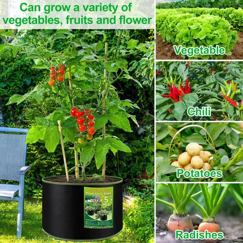 Miniatura 6 de Nachlynn - Paquete de 5 bolsas de cultivo de 57 lt de tela no tejida engrosada, macetas de tela de aireación resistente con asas para plantas