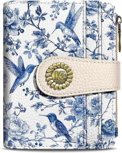 Miniatura 29 de Kelvoris Cartera pequeña Rfid para mujer, plegable, con cremallera, bolsillo para monedas, piel sintética, compacto, para tarjetas de crédito
