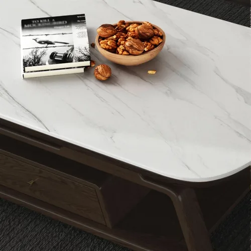 Miniatura 5 de Mesa de té para sala de estar, moderna mesa de centro de lujo, parte superior de pizarra y marco de madera de fresno, mesa central ovalada grande