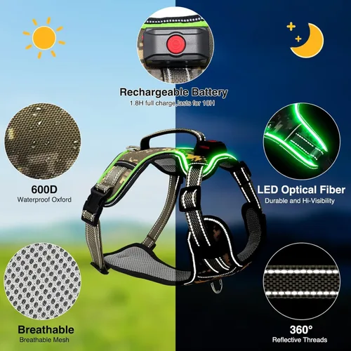 Miniatura 7 de Arnés para perro con luz LED para caminar de forma segura por la noche, chaleco de malla suave que brilla en la oscuridad, chaleco para perros