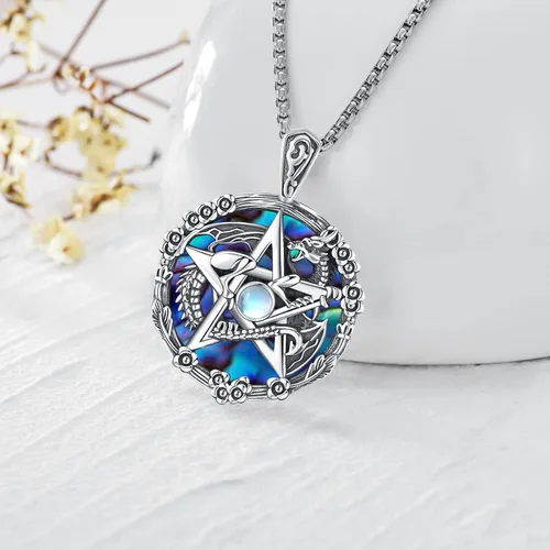 Miniatura 51 de Collar de pentagrama de plata de ley con triple luna, diosa celta, nudo celta, nudo de brujas, Ankh, sol y luna, Hécate, lilith, Santa Muerte
