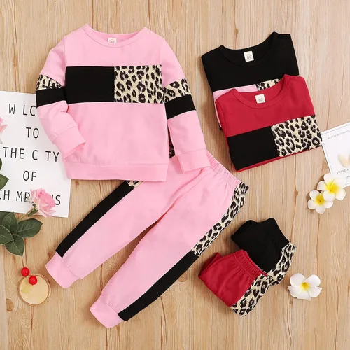 Miniatura 2 de Conjunto de 2 piezas de sudadera para bebé con estampado de leopardo para otoño e invierno