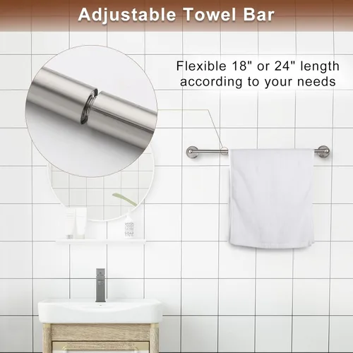 Miniatura 5 de FILTA Juego de accesorios de baño de níquel cepillado, juego de 4 toallas con toallero de 18 o 24 pulgadas Cromo pulido