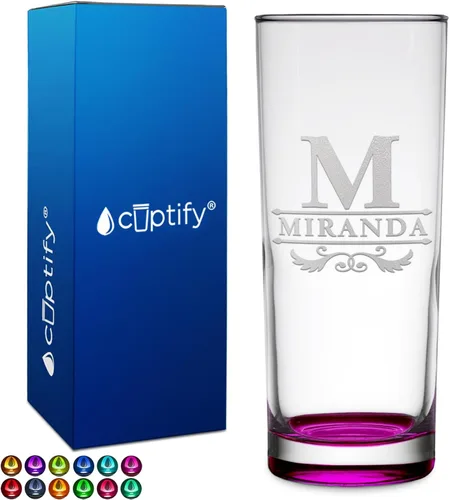 Miniatura 9 de Highball personalizado de 10.5 onzas con fondo negro, vaso Collins alto personalizado, cóctel de bebida mixta recta, inicial con nombre de regalo