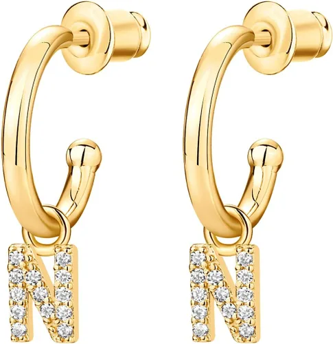 Miniatura 3 de PAVOI 14K Gold Plated 925 Sterling Silver Post Huggie Earring With Initial Dangle CZ Initial Huggie Hoop Earrings Womens Cubic Zirconia Dangle