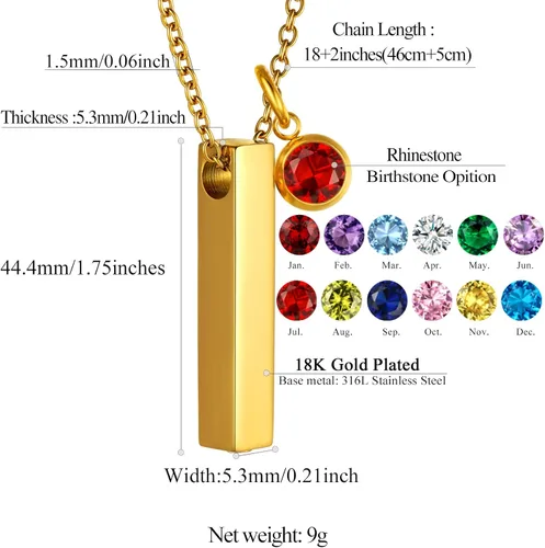 Miniatura 199 de FindChic Collares personalizados con urna para cenizas, barra vertical, gato, luna, reloj de arena, garra de perro, acero inoxidable, chapado en oro
