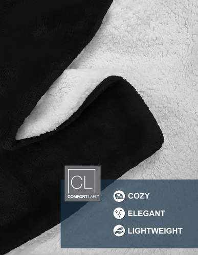 Miniatura 3 de Comfort Lab Manta reversible de franela Sherpa – Elegante manta de cama esponjosa para dormitorio y decoración del hogar – Anti frisado no se Negro