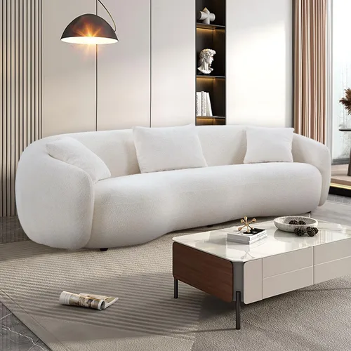 Miniatura 28 de KEVINSPACE Sofá curvo de 101 pulgadas, 4 asientos, moderno sofá de tela boucle de lujo, sofás de respaldo curvado de mediados de siglo, moderno