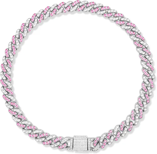 Miniatura 10 de Collar de Perro con Diamantes Plateados - Cadena de Metal Estilo Cubano con Hebilla Segura, Collar de Lujo Duradero para Perros