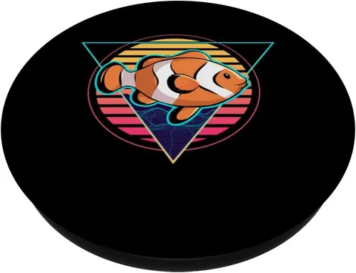 Miniatura 2 de Clown Fish Futuristic Synthwave Vaporwave Aquarium Clown PopSockets Adhesive PopGrip