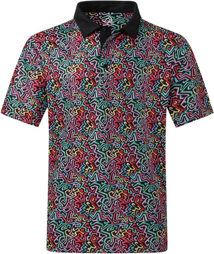 DEOLAX Camisas polo para hombre que absorben la humedad, camisa de golf para hombre, estampado de moda, ajuste seco, camisas de golf de manga corta