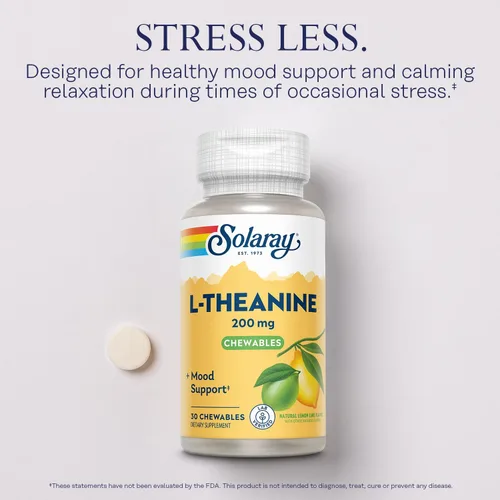 Miniatura 3 de SOLARAY L Teanina 200 mg, suplemento de apoyo al estado de ánimo con vitamina B6 - Apoyo calmante durante el estrés ocasional - Sabor natural