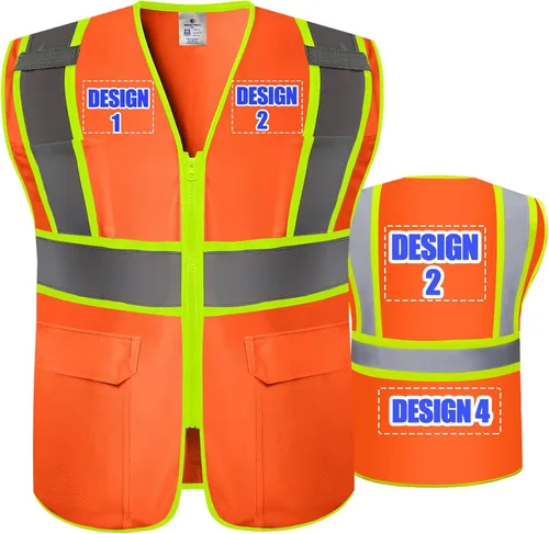 Miniatura 34 de Chaleco de seguridad personalizado BeautyWill con logotipo personalizado Clase 2, chaleco reflectante de alta visibilidad con bolsillos, ropa