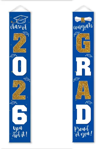 Miniatura 14 de Decoraciones de graduación 2026, cartel de porche negro dorado para clase de 2026, suministros de fiesta de graduados