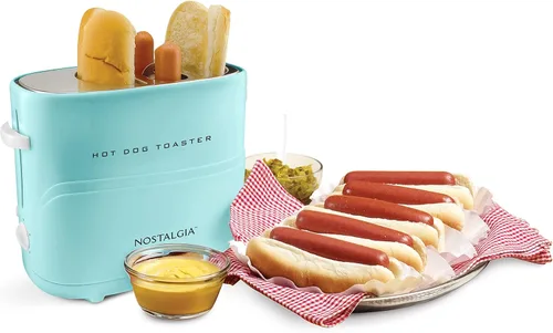 Miniatura 9 de Nostalgia Tostadora de 4 ranuras para perritos calientes y panecillos con pinzas mini, tostadora de hot dogs funciona con pollo, pavo, salchichas