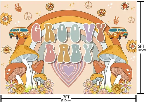 Miniatura 4 de MEHOFOND Telón de fondo de bebé Groovy de 7 x 5 pies, diseño de arco iris, retro, hippie, bohemio, niña, decoración de baby shower, amor de paz