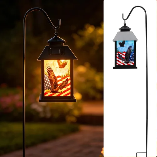 Miniatura 8 de Afirst Farol solar para exteriores, luces colgantes decorativas con bandera estadounidense, iluminación al aire libre, luces impermeables