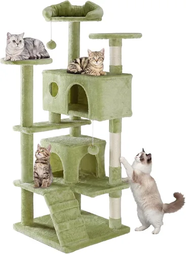 Miniatura 10 de Sweetcrispy Torre de árbol para gatos de 54 pulgadas, torre de varios niveles con poste rascador para gatos, condominio interior para gatos con Gris