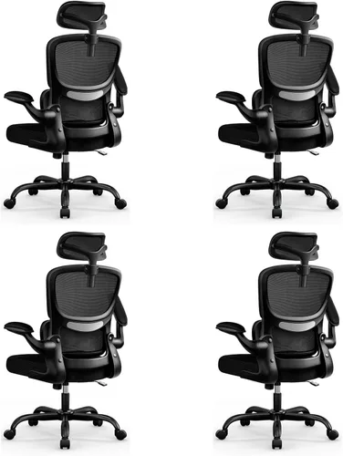 Miniatura 12 de BESTFAIR Silla de oficina ergonómica de respaldo alto, silla de escritorio de malla transpirable con soporte lumbar, reposacabezas ajustables